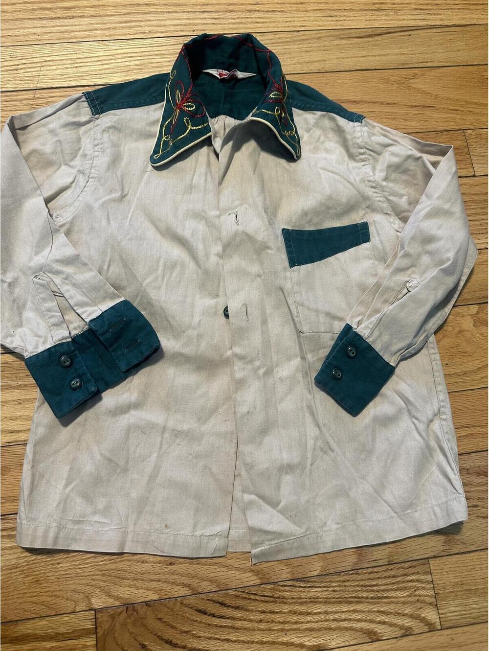 Vintage Kids Western Shirt Size 6 Embroidered Collar Rockabilly Ranchwear